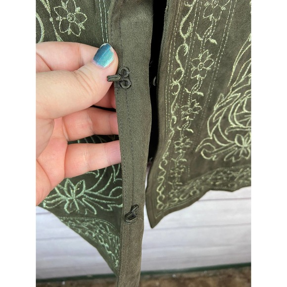 Susan Graver hook eye closure green heavy embroidery woven jacket size M - Picture 4 of 7